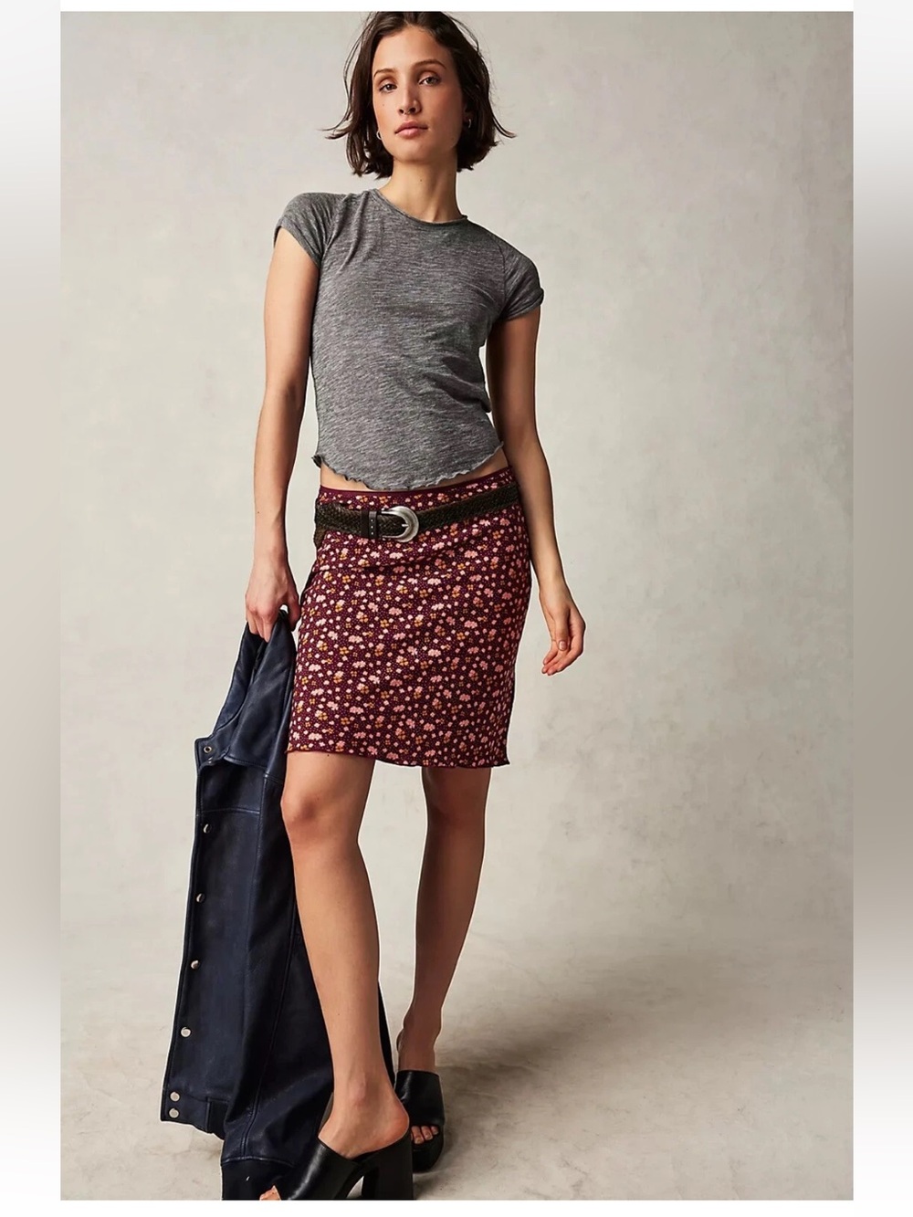 Free People IRL Floral Mini Slip Skirt Y2K 90's Style Size 2 In Plum Combo Nwt